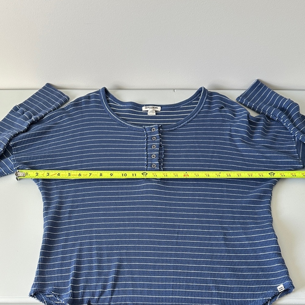 Billabong Blue and White Striped Long Sleeve waffle Henley Top - Picture 6 of 7